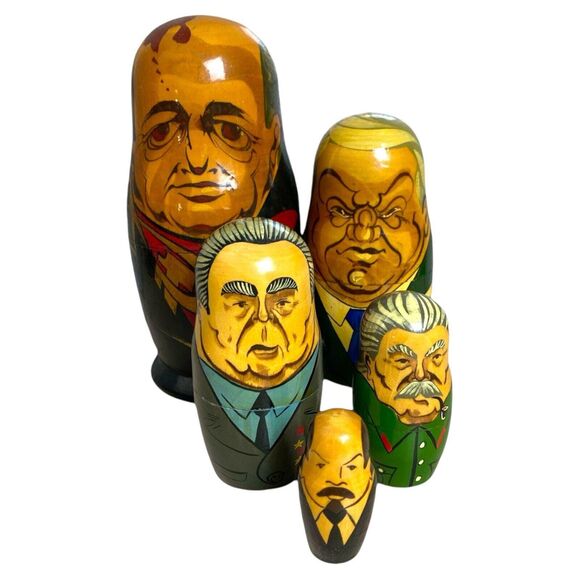 Russian Leaders Nesting Dolls USSR Set 5 Hand Painted Matryoshka Vintage - Picture 2 of 9